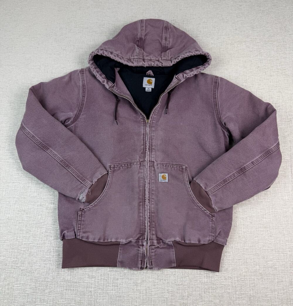 Carhartt Women’s XS Distressed Purple Duck Canvas Quilted Hooded Jacket